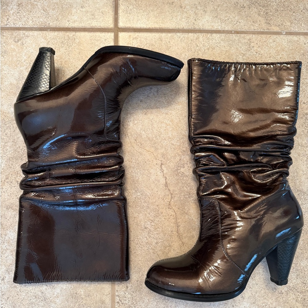 Elegant Brown Patent Heeled Boots